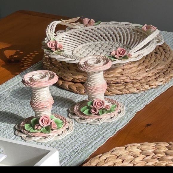 Woven Rose Basket Cream Pink Belleek Ware Bev Sparks Handcrafted 1991 Florida - Picture 12 of 16